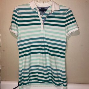TOMMY HILFIGER Polo. Blue/Green Stripes. Small